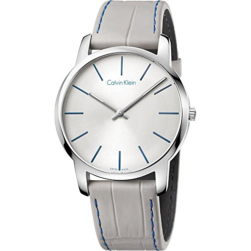 Calvin Klein Herren-Armbanduhr 43mm Armband Leder Grau GehÃ¤use Edelstahl Batterie Analog K2G211Q4