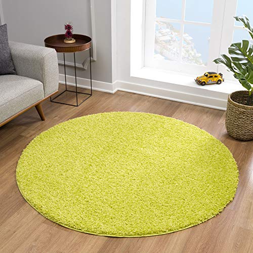 Impression Teppich Rund - Perfect Teppiche fürs Wohnzimmer, Flur, Schlafzimmer, Kinderzimmer, Babyzimmer - Hochwertiger Öko-Tex Zertifizierter Flächenteppich - Solid Color Hellgrün - 120 cm Rund