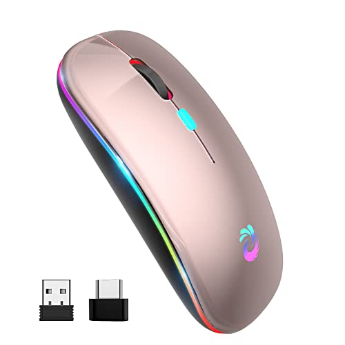 aMZCaSE Kabellose LED-Maus, wiederaufladbar, schlank, leise, 2,4 G, tragbare optische Büromaus mit USB-Empfänger, Roségold