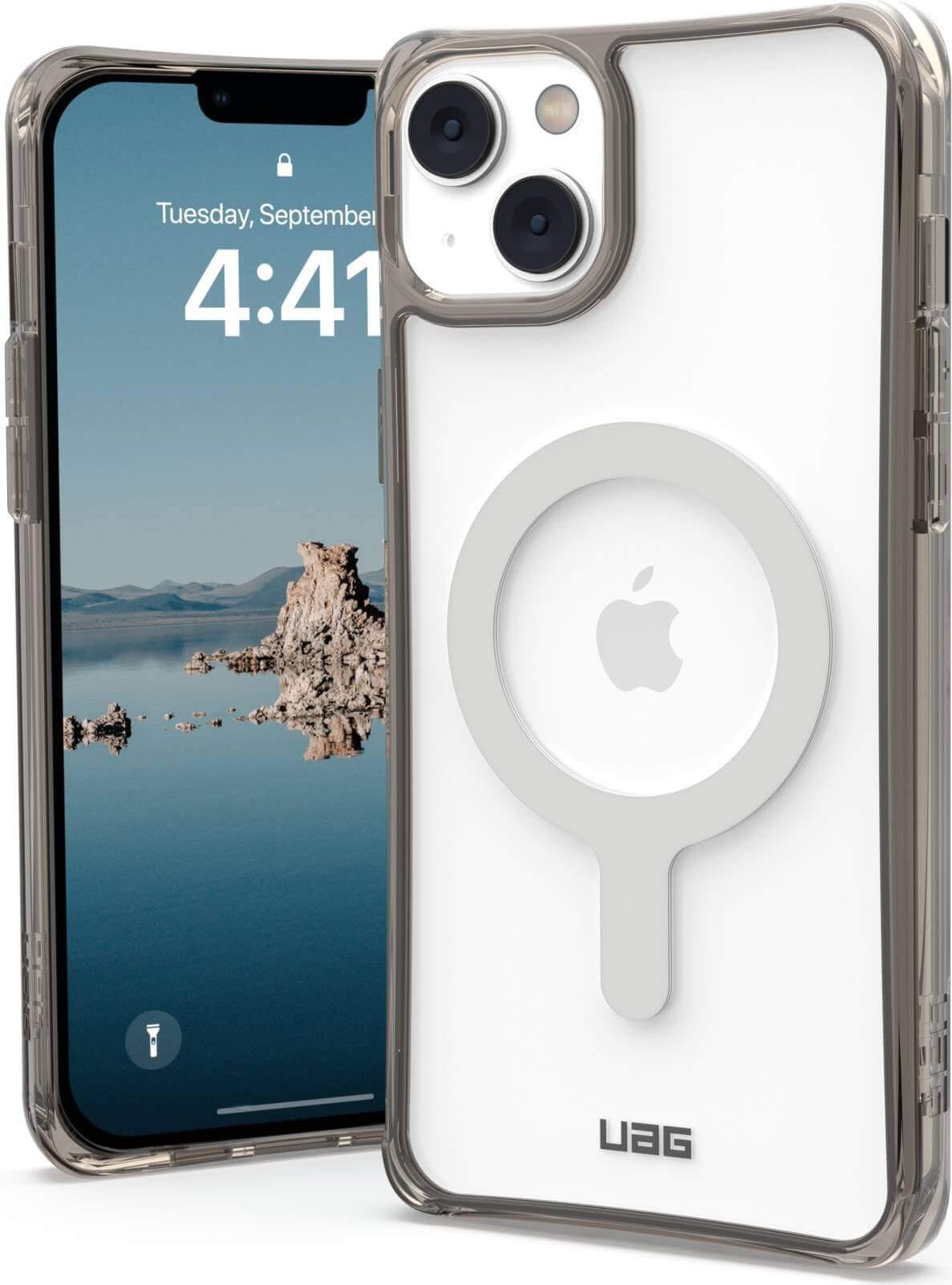 Urban Armor Gear Plyo Hülle kompatibel mit Apple iPhone 14 Plus [Wireless Charging/Magnetisches Aufladen kompatibel, Sturzfeste Air-Soft Ecken, Erhöhter Rand] ash (grau transparent)