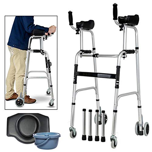 Falten Walker mit Seat und Armrest Pad, Can Sit Or Push Multifunktion Pulley Deable Person Walking Rehabilitation Equipment, Adjustable Wheels (8-Gang-Einstellungen)
