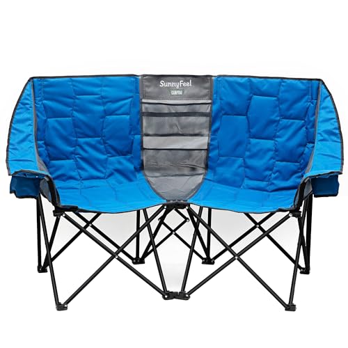 SUNNYFEEL Campingstuhl Camping Sofa Klappstuhl für 2 Personen Zweisitzer Faltbar Stühle Loveseat für Outdoor Garten Picknick (Blau)