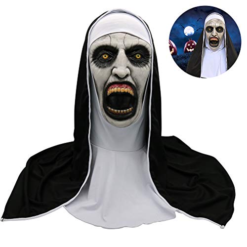 RUSTOO Halloween Nonne Horror Maske，Halloween Nonne Horror Maske Cosplay Scary Latex Masken Mit Kopftuch Integralhelm Halloween Party Requisiten