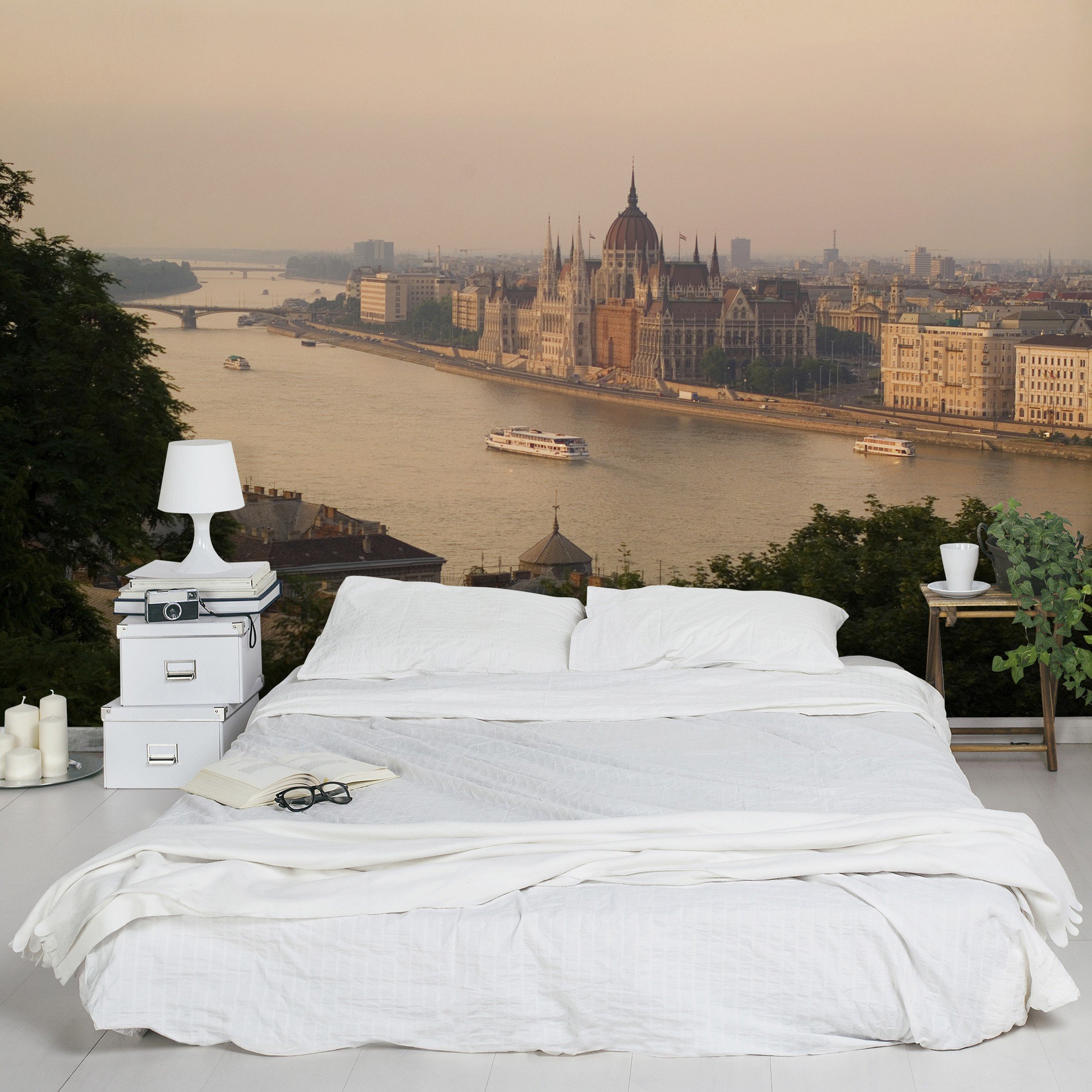 Apalis Vliestapete Budapest Skyline Fototapete Breit | Vlies Tapete Wandtapete Wandbild Foto 3D Fototapete für Schlafzimmer Wohnzimmer Küche | beige, 94555