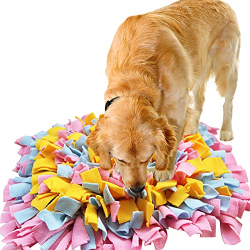 IEUUMLER Schnüffelteppich Hund Riechen Trainieren Schnüffeldecke Futtermatte Trainingsmatte für Haustier Hunde Katzen IE075 (45x45cm, Pink & Yellow & Blue)