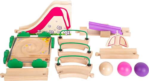 Small Foot 11379 Kugelbahn Junior Spielplatz aus Holz mit flexiblen Elementen, inkl. Kugeln, für Kinder ab 18 Monaten Spielzeug