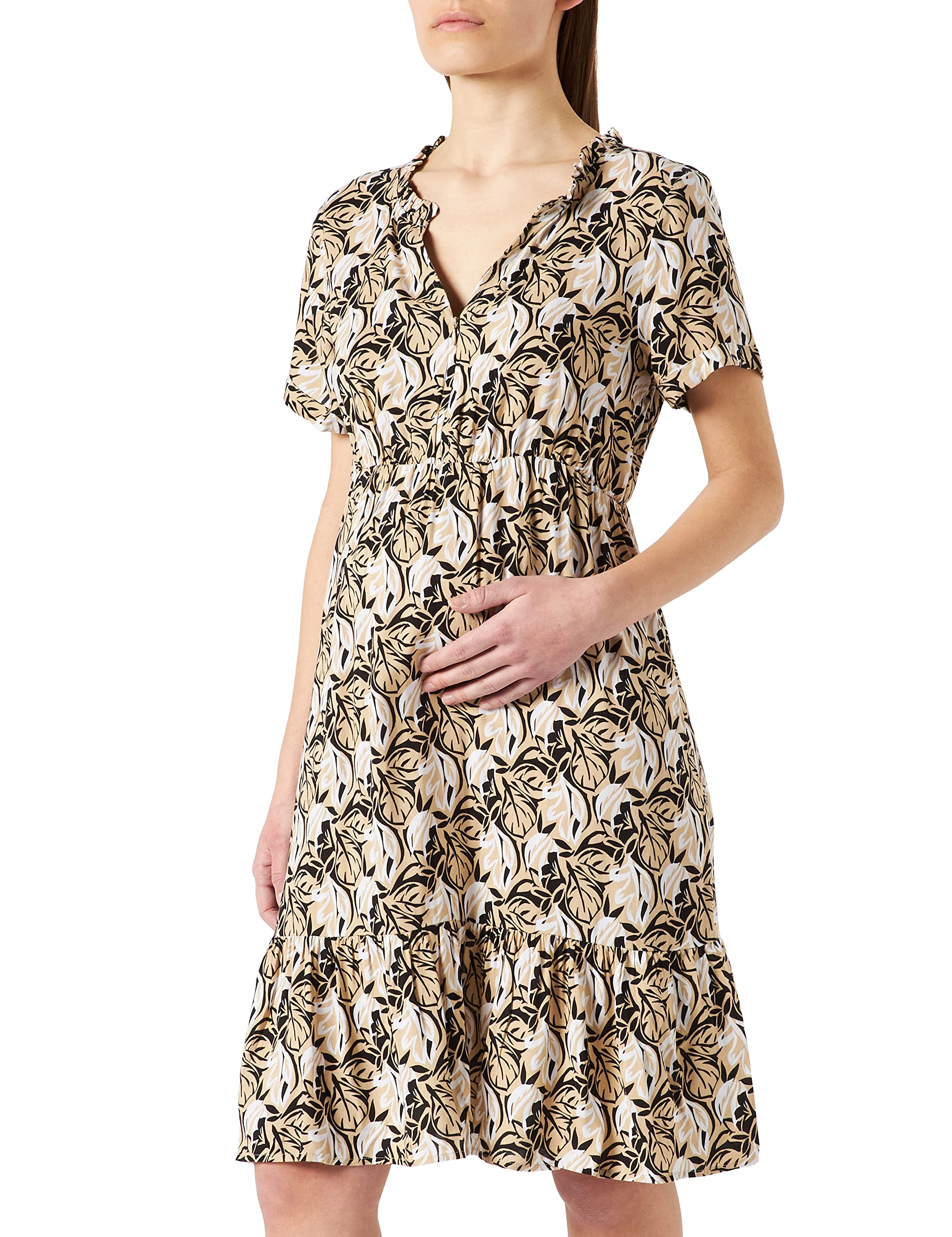 ESPRIT Maternity Damen Dress Woven Nursing Short Sleeve Allover Print Kleid, Gunmetal-15, XS