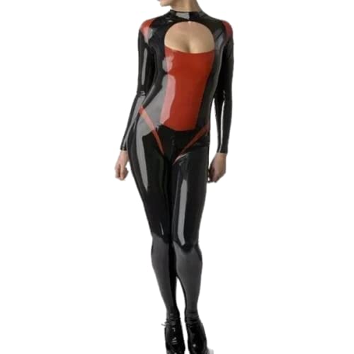 100% Latex Catsuit Rubber Fitness Schwarz Rot Bodysuit,Schwarz Und Rot,M