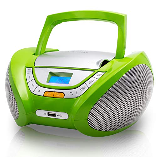 LAUSON CP444 CD Player für Kinder mit Radio | MP3 Player | Stereoanlage | Boombox | CD-Radio | USB Kopfhöreranschluss | AUX IN | CD-Radio | Radio Cd Spieler (Grün)