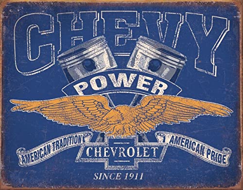 Desperate Enterprises Chevy Power Restricted Blechschild – nostalgische Vintage-Metallwanddekoration