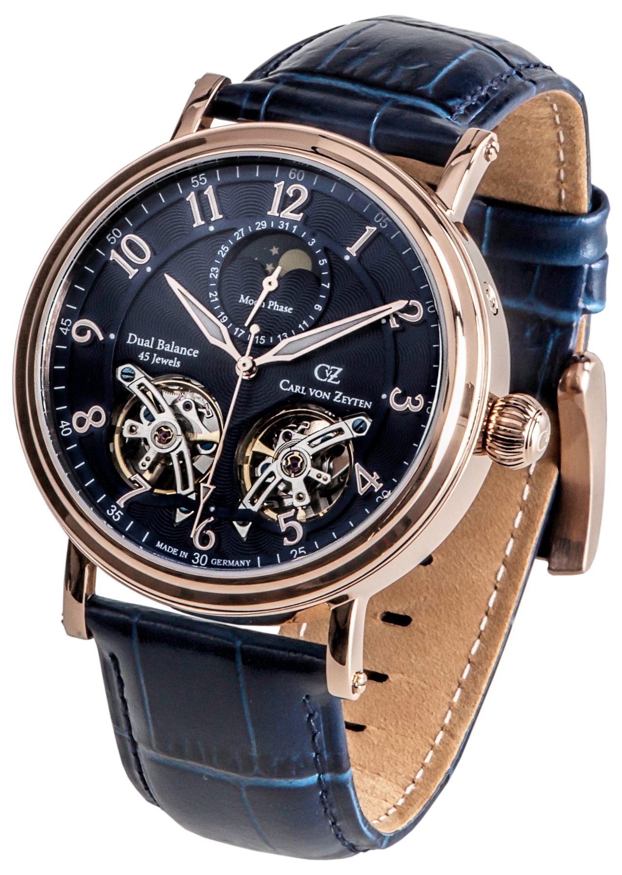 Carl von Zeyten Herren Analog Automatik Uhr mit Leder Armband CVZ0054RBL