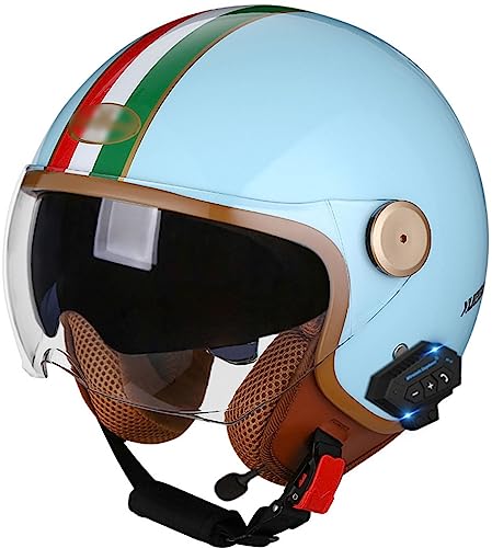 Offener Bluetooth-Helm 3/4-Motorradhelm Mit Integriertem Drop-Down-Visier Jet-Helm Integrierter Lautsprecher Und Mikrofon Passend Für Motorrad Cruiser Chopper DOT/ECE-Geprüft 3,M(56-57CM)