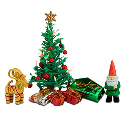 Lundby 60-604700 - Weihnachtsdeko Christbaum mit LED-Licht Puppenhaus - 7-teilig - Puppenhauszubehör - Weihnachtsbaum - Weihnachtsmann - Zubehör - ab 4 Jahre - 11 cm Puppen - Minipuppen 1:18
