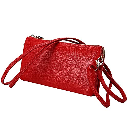 Cheerlife Kleine Ledertasche Damen Umhängetasche Schultertasche Handtasche aus Echt Leder Mini Messenger Bag (Rot)