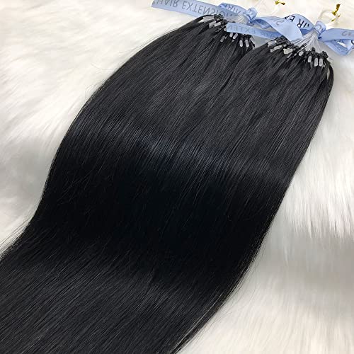 GOOFIT Haarverlängerungen mit Mikroschlaufen, Remy-Echthaar, Doppelringe, 1 g/Strähne, 50,8 cm, #01 Jet Black