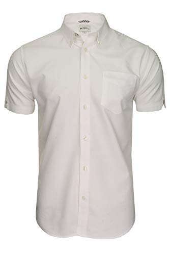 Ben Sherman Herren Freizeithemden Button-Down-Kragen Kurzarm (White (Embroidered Pocket Logo)) L