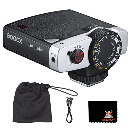 Godox Lux Junior Mini-Retro-Kamerablitz, GN12 @ ISO100 Automatischer/Manueller Blitzmodus 7-Stopp-Blitzleistung 6000K ± 200K Farbtemperatur, Geeignet für Fujifilm, Canon, Nikon, Olympus, Sony-Kameras