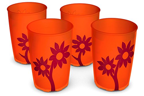 Ornamin Becher mit Anti-Rutsch Blume 220 ml orange/rot 4er-Set (Modell 820) / Trinkbecher, Pflege-Becher, Kinderbecher