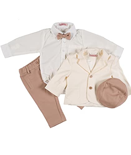 Cocolina4kids Taufanzug Baby Jungen Anzug mit Sakko Hochzeitsanzug Festanzug Beige Taufset (62)