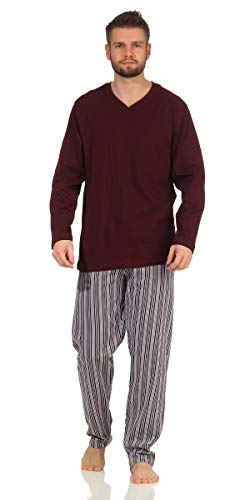 Langer Schlafanzug Baumwolle V-Ausschnitt Gr. 52/Large Bordeaux mit gestreifter Hose weicher Warmer Pyjama 5 Verschiedene Modelle und Farben wählbar