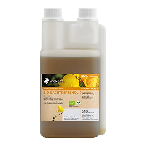 Makana Bio Nachtkerzenöl für Pferde, nativ gepresst und 100% rein, 500 ml Dosierflasche