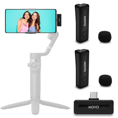 Movo Wireless Mini-Duo, ultrakompaktes, kabelloses Dual-Mikrofon für Android mit Lavalier-Mikrofonen, 10HR-Akku, 50 m Reichweite, Geräuschunterdrückung – USB-C-Ansteckmikrofon für Videoaufnahmen