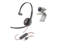 Poly - Studio P5-Kit mit Blackwire 3210 (Plantronics) - 1080p HD-Videokonferenzkamera - Professionelle Webcam und USB-A-Kit mit kabelgebundenem Einohr-Headset