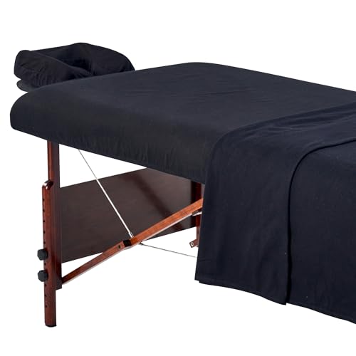 Master Massage liege Flanell Blatt Set 3 in 1 Liegedecke, flache Platte, Gesichts-Kissenbezug Schwarz