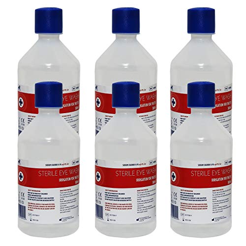 Blue Lion Sterile Kochsalzlösung für Augenspülung, Reinigungslösung, 500 ml, 6 Flaschen x 500 ml