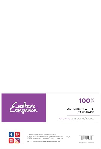 Crafter's Companion A4-Karton, glatt, Weiß, 250 g/m², Packung mit 100 Blatt, 250 g/m²