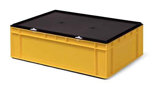 Euro-Transport-Stapelkasten/Lagerbehälter K-TK 600/175-0, gelb, mit Verschlußdeckel schwarz, 600x400x186 mm (LxBxH), 33 Liter Nutzvolumen