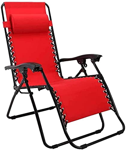 AHHYCXZ Klappbarer Liegestuhl Mittagspause Sonnenliege Zero Gravity Liegestühle Garten Strand Rot mit Kopfstütze mit Getränkehalter Wohltätigkeitsorganisation