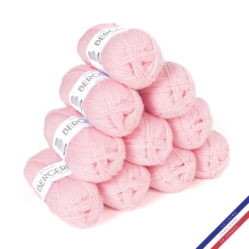 Bergère de France - BARISIENNE, Wolle set zum stricken und häkeln (10 x 50g) - 100% Acryl - 4 mm - Sehr weicher Rundfaden - Rosa (REVERIE)