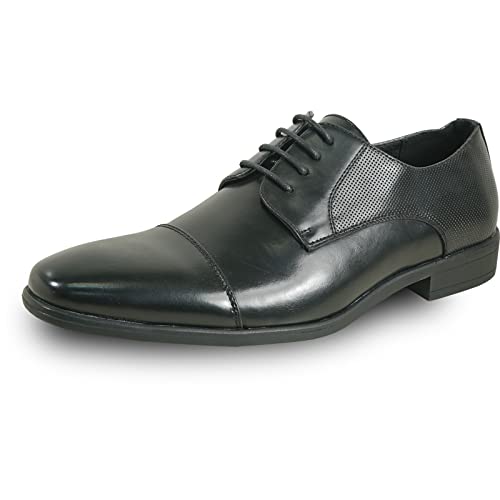 Bravo! Herren Kleiderschuh King-6 King-7 Classic Lace Up Oxford Plain or Cap Toe with Leather Sock Medium and Wide Width Black and Cognac, Schwarz 6, 54 EU