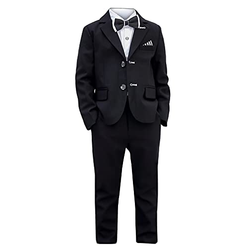 SXSHUN Kinder Jungen Smoking Anzug Boy 3 TLG Anzüge Jungen Hochzeit passt Bekleidungsset Kommunion-Anlass-Outfit,schwarz(3tlg),134-140
