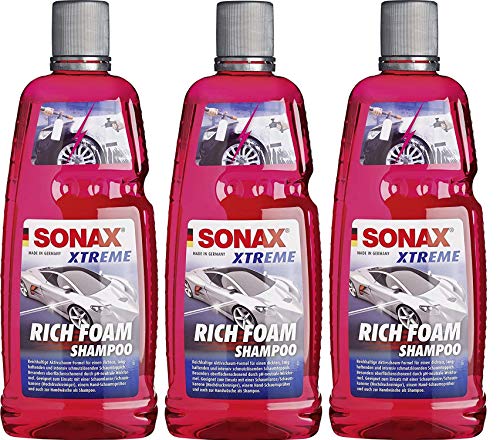 SONAX XTREME RichFoam Shampoo (3x1 Liter) Schaum-Shampoo/Snow Foam Shampoo erzeugt dichten, langhaftenden & schmutzlösenden Schaumteppich, ph-neutral, Berry-Duft | Art-Nr. 02483000