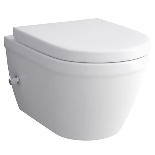 Alpenberger Toilette mit seitlich eingebauter Einhebelarmatur- Taharat Dusch mit WC-Sitz- Toilette mit Bidet Funktion-WC Absenkautomatik
