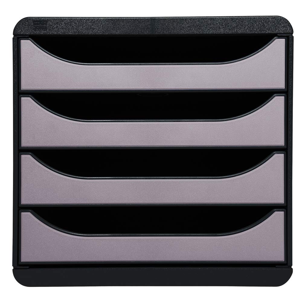 Exacompta 310438D Premium Ablagebox mit 4 Schubladen für DIN A4+ Dokumente. Belastbare Schubladenbox mit hoher Kapazität für mehr Platz auf dem Schreibtisch Big Box Metallic Schwarz|Silber