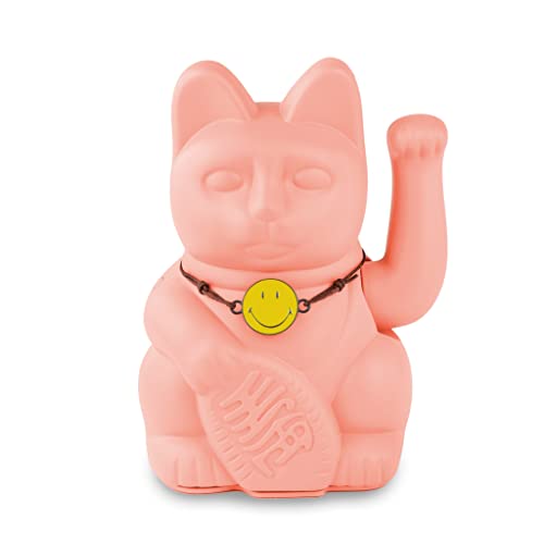 DONKEY Smiley® Lucky Charm Cat | Peach - Pfirsichfarbene Winkekatze inkl. Armband mit Smiley Motiv, 15 cm, in Geschenkverpackung