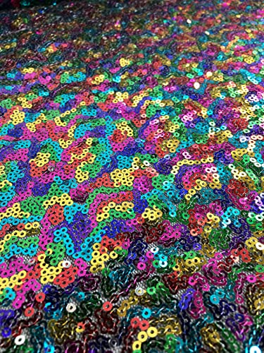 3 mm Pailletten-Stoff, 2-Wege-Stretch-Fischschuppen, mehrfarbig, Material für Karneval, Basteln – 130 cm breit (2 Meter, Regenbogen)