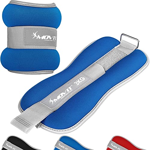 MOVIT® 2er Set Gewichtsmanschetten Neopren mit Reflektormaterial und Frottee-Einsatz Laufgewichte für Hand- und Fußgelenke 2x 3 kg blau