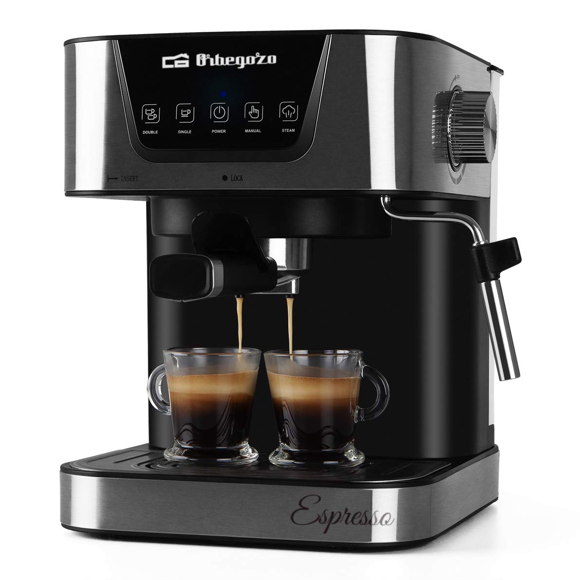 Orbegozo Kaffeemaschine für Expresso und Capuccino EX 6000, 20 Bar Druck, Behälter von 1,5 l, geeignet für Einzeldosierungen, 1050 W Leistung, Schwarz