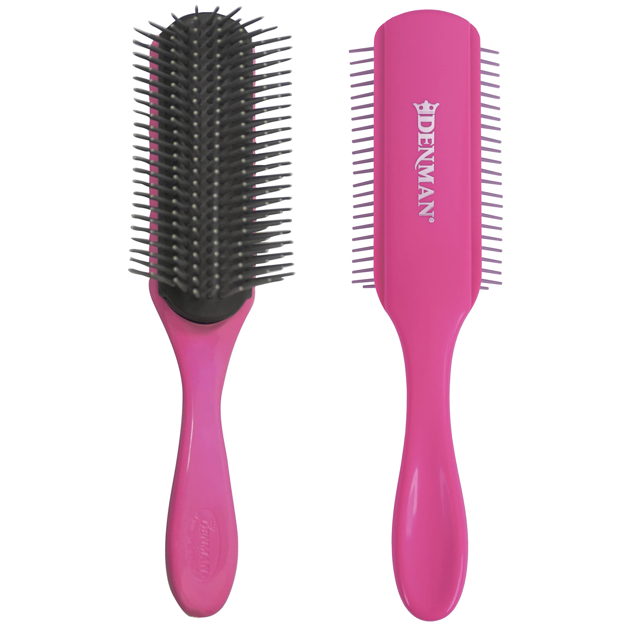Denman Curly Hair Brush D4 (Pink, Silver Pins) 9 Row Styling Brush for Styling, Smoothing Longer Hair and Defining Curls - For Women and Men