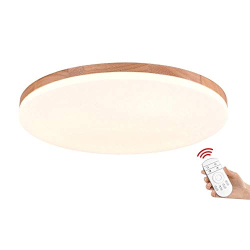 SJUN Deckenleuchte Holz Wohnzimmer Lampe Rund Flach Wohnzimmerlampe Holzlampe Eiche Deckenlampe Schlafzimmer Vintage Leuchte Decken Licht Mit LED Zimmerlampe (Color : Dimming-40cm 30w)