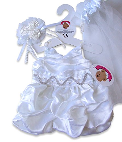 Build a Bear fit long Wedding Dress Veil & Flowers Teddy Bear Clothes