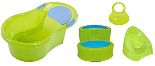 Bieco 79001000 - Baby Starter Set mit Badewanne, Töpfchen, Lätzchen und Tritt, grün