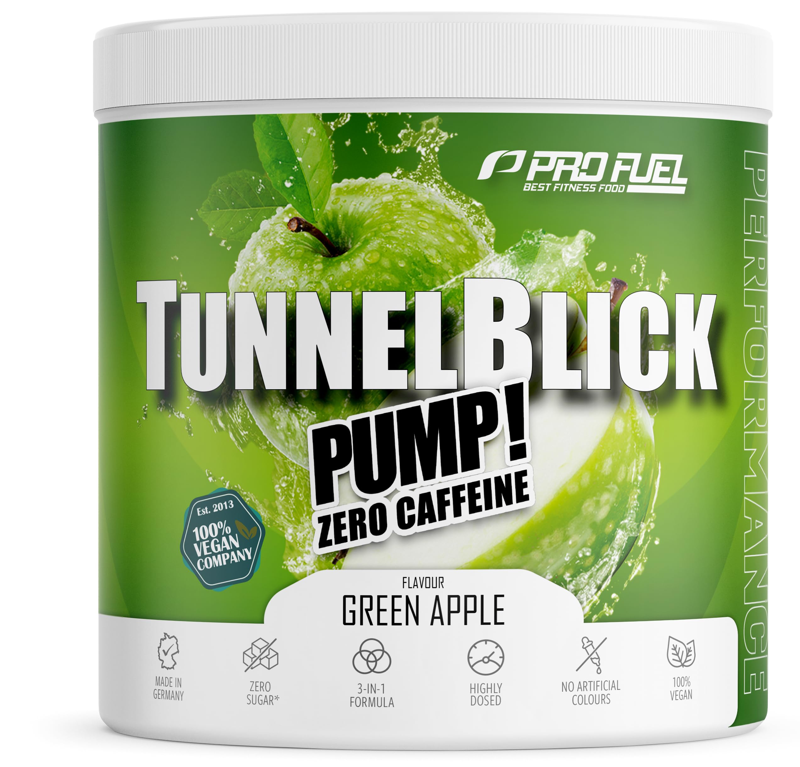 Pump Booster ohne Koffein GREEN APPLE 440g - innovative Pump Formel aus Aminosäuren und Pflanzenextrakten – hochdosierter Pre Workout Booster koffeinfrei - Made in Germany - 100% vegan