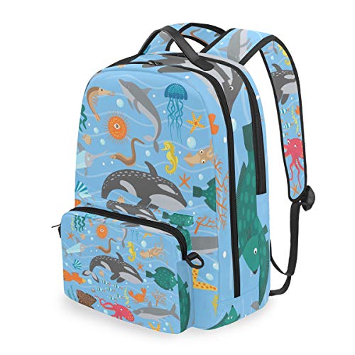 Rucksack mit abnehmbaren Kreuztaschen-Set, süße Meerestiere, Fisch-Computer, Rucksäcke für Reisen, Wandern, Camping