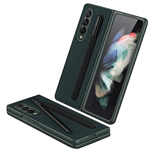 SHIEID Ledertasche für Samsung Galaxy Z Fold 3 5G, Z Fold 3 Hülle Case with S Pen Holder, Klappbildschirm Handyhülle für Samsung Z Fold 3 5G-Smaragdgrün