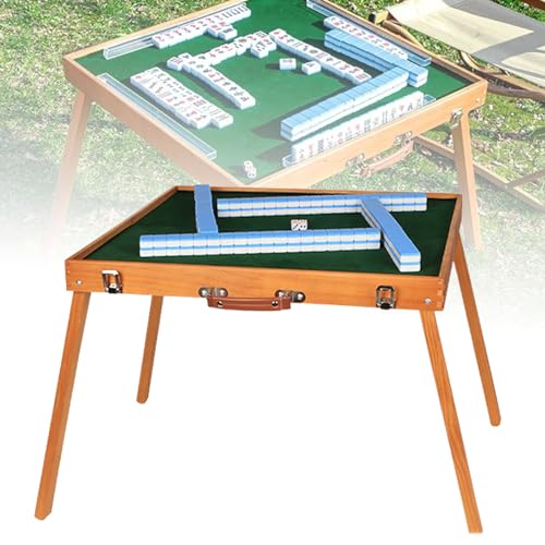 NVYAZJ Klappbarer Mahjong-Tisch aus Holz mit 144 Mahjong-Fliesen-Set, tragbarer Majong-Tisch mit Aufbewahrungsbox aus Holz, Aufbewahrungstasche, 4 Würfel, 50 x 50 x 41 cm, für gemeinsame